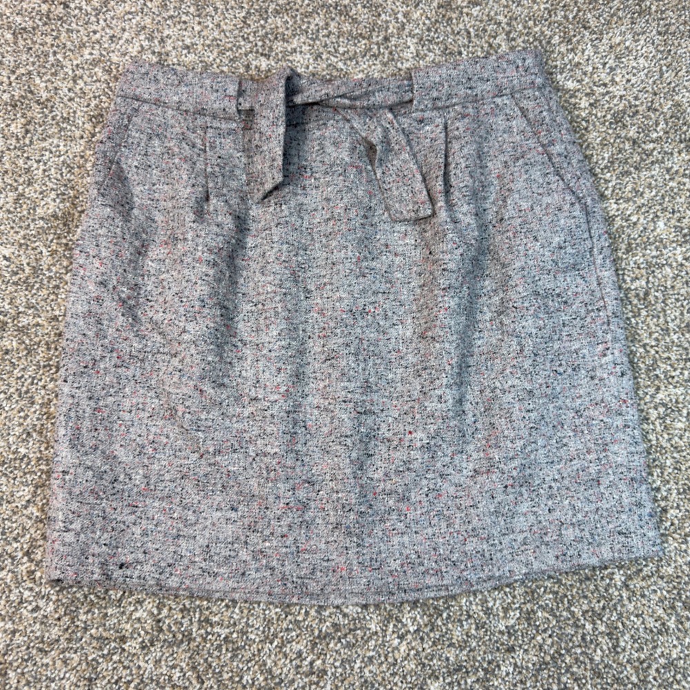 J.Crew Gray Wool Silk Tweed Mini Skirt Speckled Belted‎ Lined Size 4 Preppy